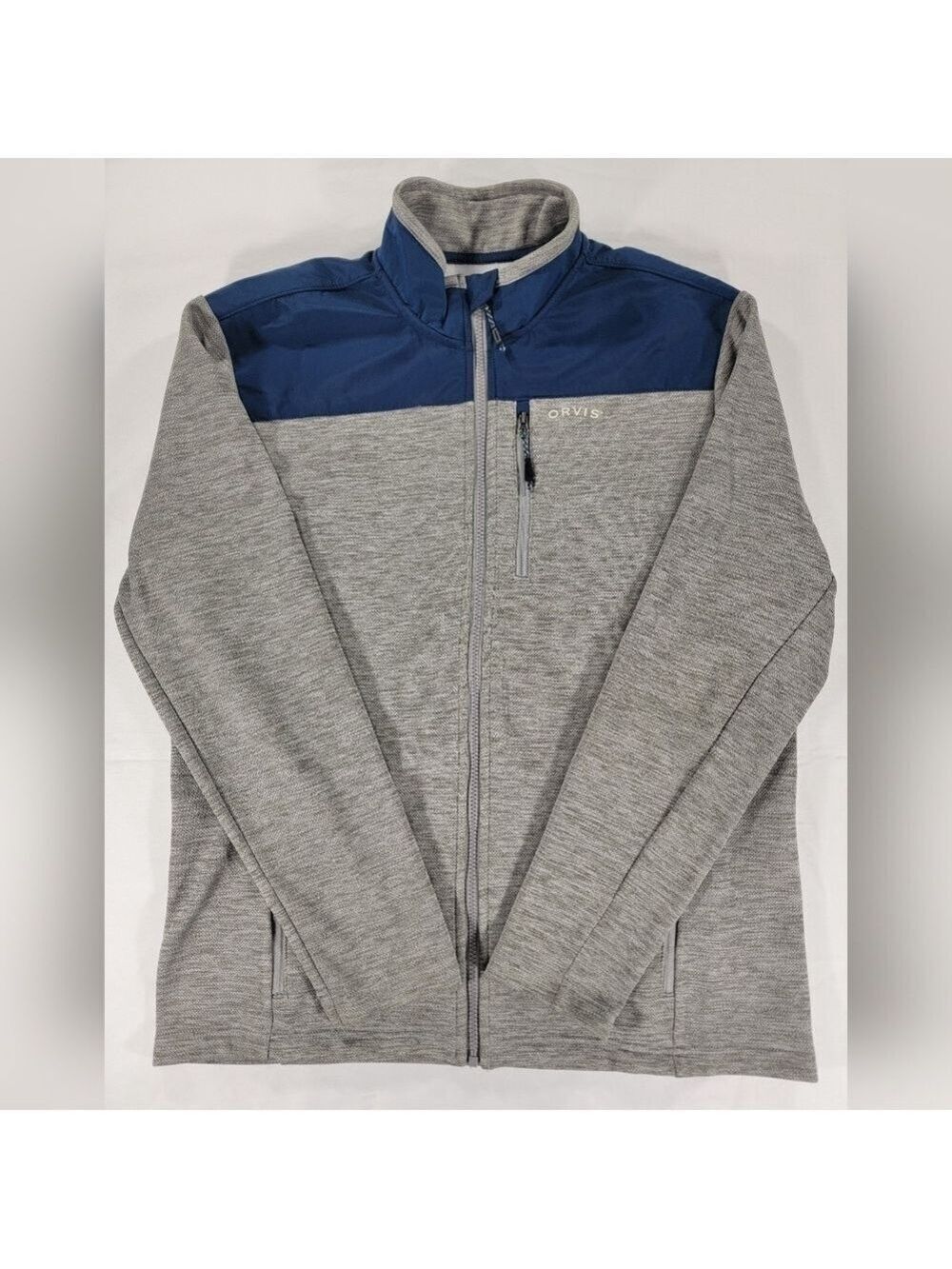 ORVIS Mens Bonded Mesh Fleece Full Zip Jacket Medium Gray Blue Sprin Mid Weight